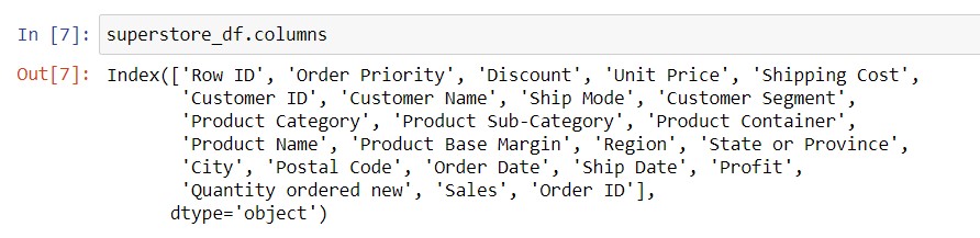 Explore data column names