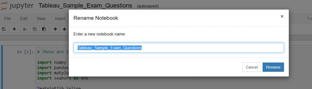 Jupyter notebook setup - renaming a notebook