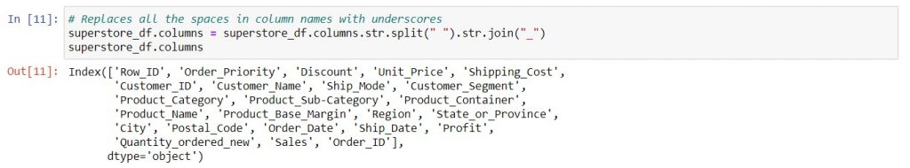 Rename columns in a DataFrame by replacing columns with underscores.
