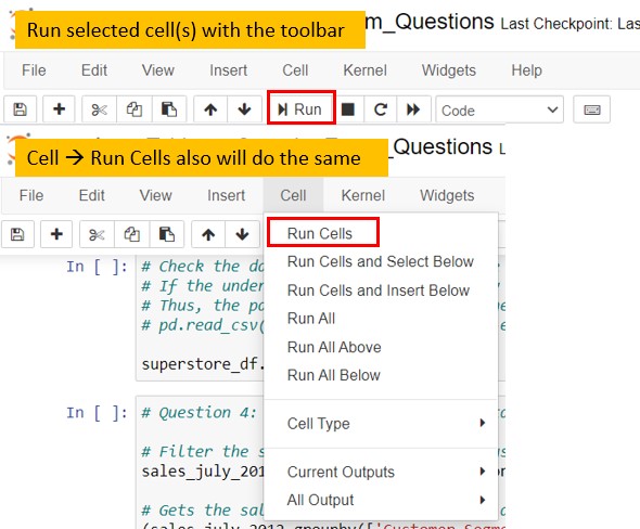 Run Jupyter notebooks - options to run specific cells